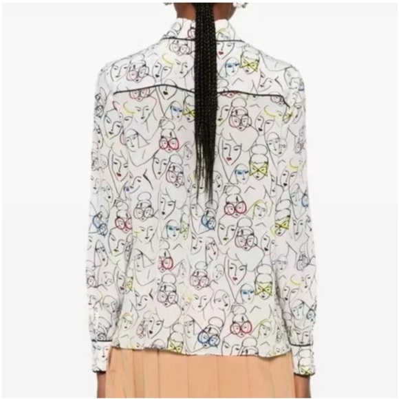 NWT Alice + Olivia Willa Placket Top With Piping Bisous Stacey White XS - Picture 3 of 9